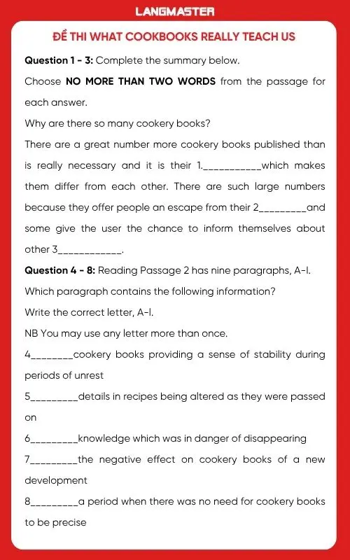 Đề thi What cookbooks really teach us IELTS Reading