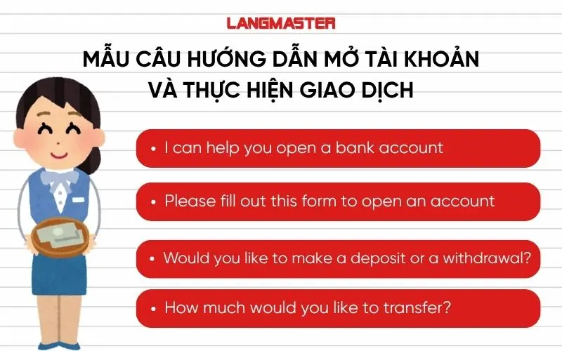 Mẫu câu Hướng dẫn mở tài khoản và thực hiện giao dịch