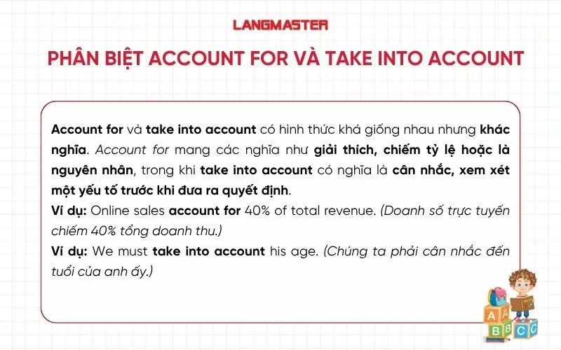 Phân biệt Account for và Take into account