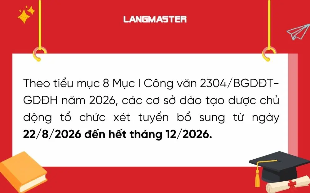 Các trường đại học xét tuyển bổ sung từ ngày 22/8/2026 đến hết tháng 12/2026