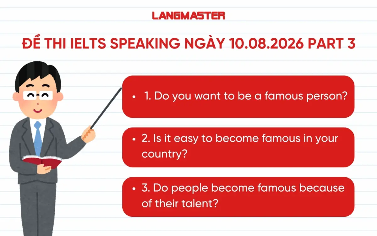 Đề thi IELTS Speaking ngày 10.08.2026 Part 3