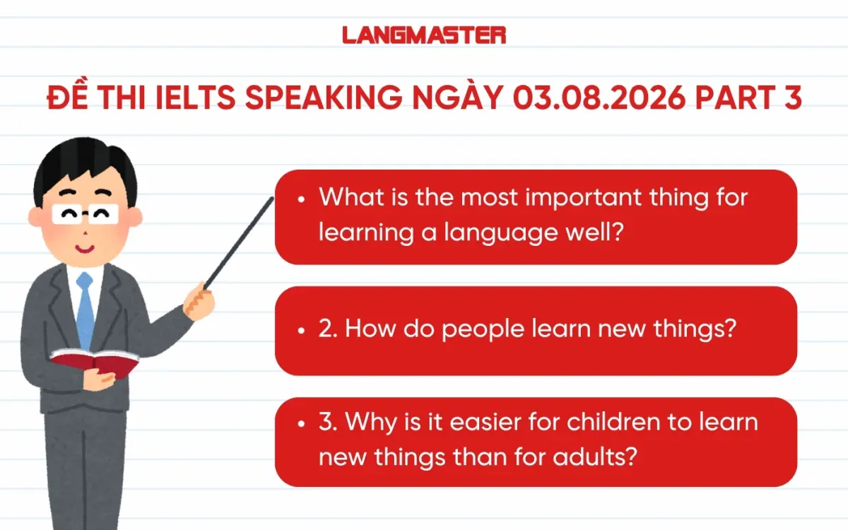 Đề thi IELTS Speaking ngày 03.08.2026 Part 3