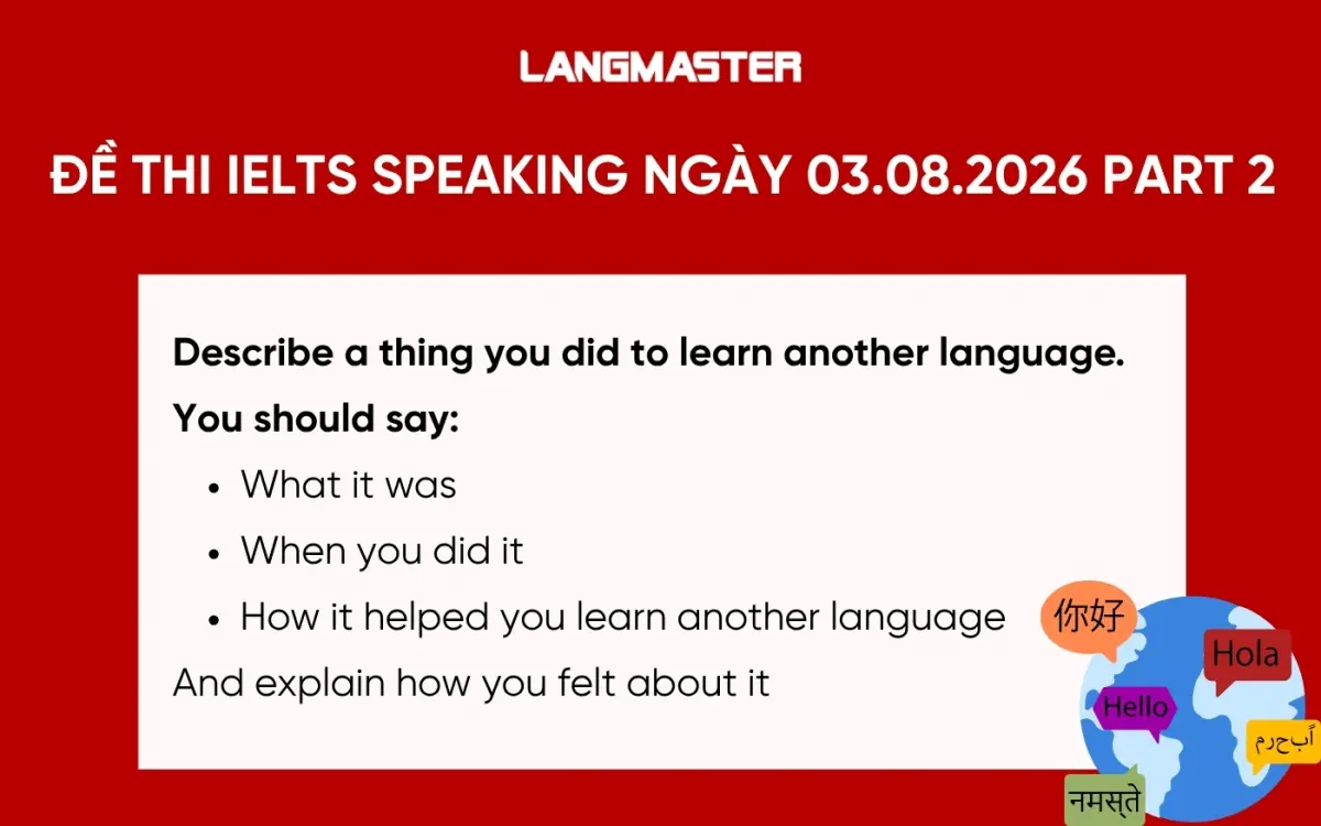 Đề thi IELTS Speaking ngày 03.08.2026 Part 2
