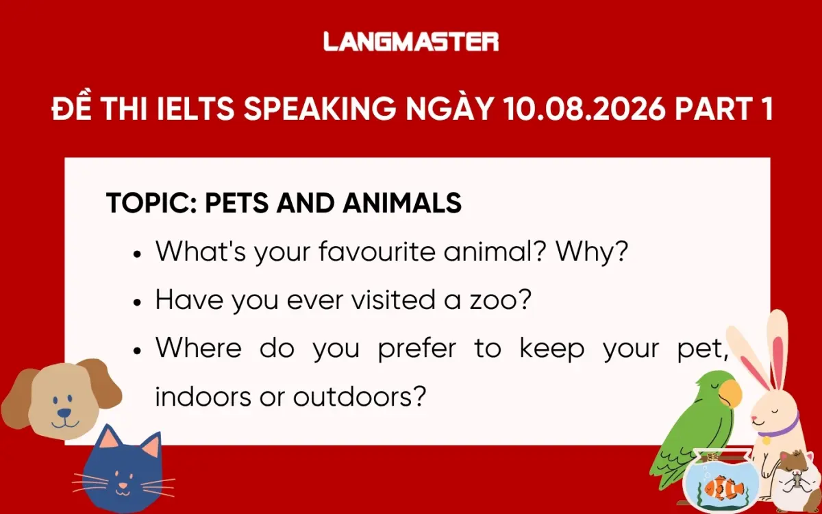 Đề thi IELTS Speaking ngày 10.08.2026 Part 1