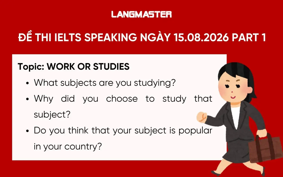 Đề thi IELTS Speaking ngày 15.08.2026 Part 1
