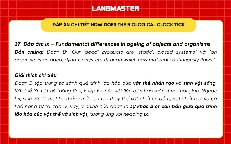 Đáp án: ix – Fundamental differences in ageing of objects and organisms