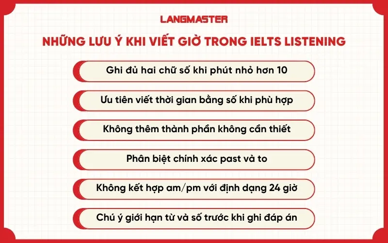 Lưu ý khi viết giờ trong IELTS Listening
