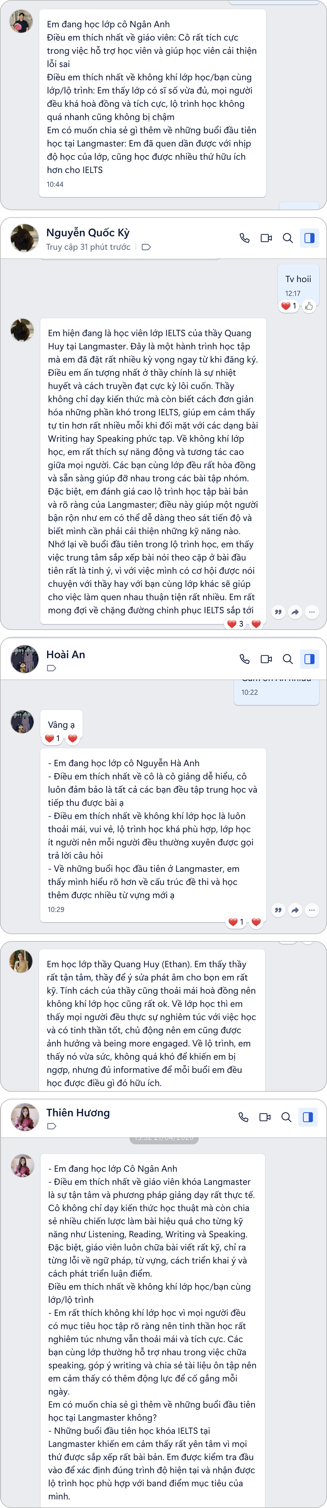 Tin nhắn cảm nhận của học viên Langmaster (tiếp)