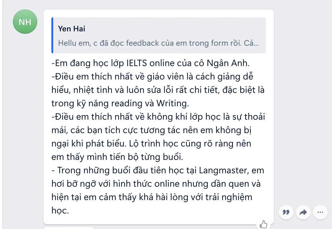Feedback học viên 1