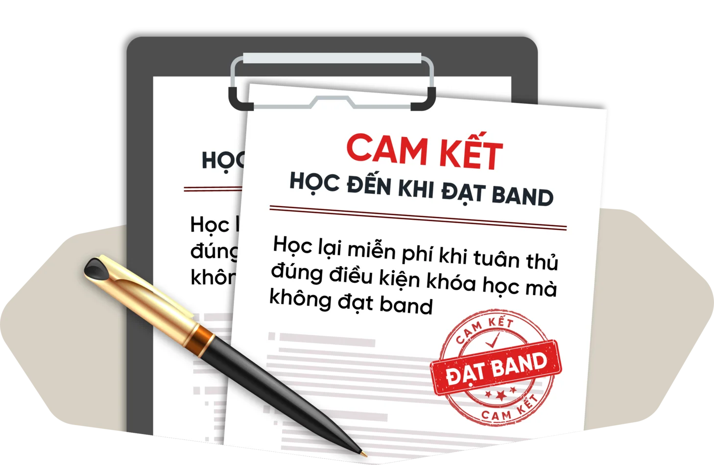 Văn bản cam kết học đến khi đạt band: học lại miễn phí khi tuân thủ đúng điều kiện khóa học mà không đạt band